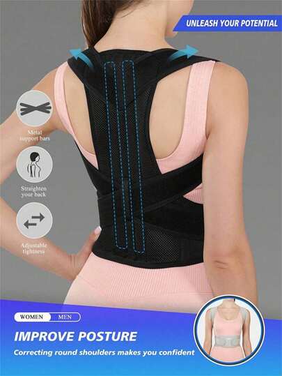Back Adjustable Posture Corrector For Men & Women - Breathable Back Support Brace With Ergonomic Design, Comfortable Fit For Neck, Shoulder, And Back - Back Posture Corrector, Sleek Sports Style, Secure Fit Closure
