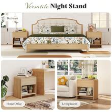 Modern Nightstand Set Of 2 With Storage Drawer And Open Shelves, 24" Round Bedside Table With Curved Top Corners, End Table For Bedroom And Living Room - Natural Oak - View 6