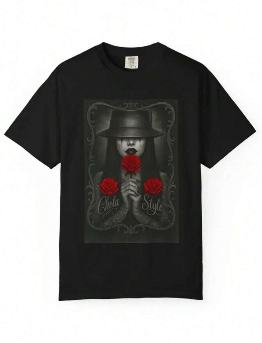 Chola Style T-Shirt, Graphic Tee, Casual Wear, Gift For Her, Music Festival Top, Alternative Art Clothing - màu đen - Xem 1