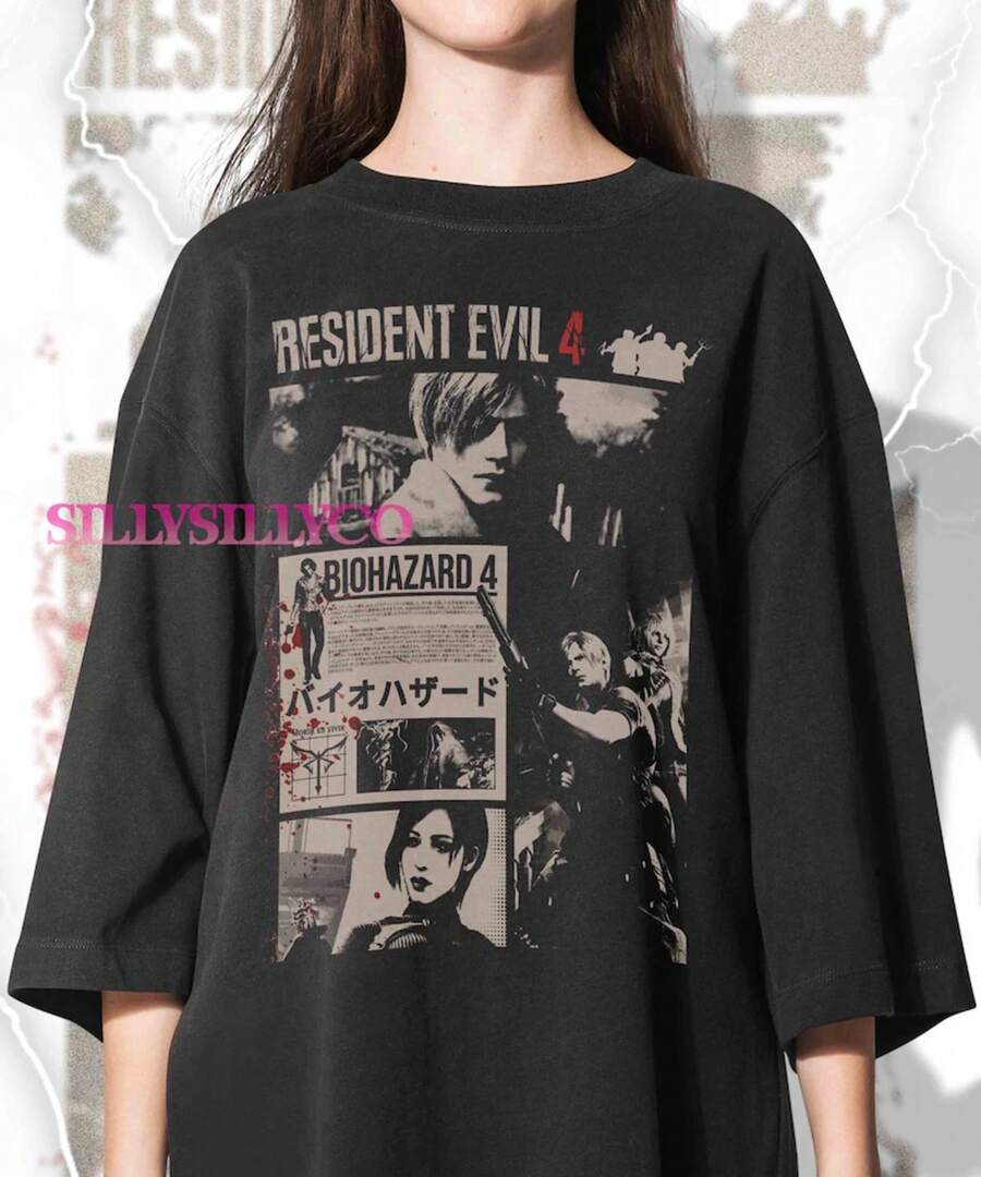 Vintage 90s Bootleg Style Biohazard  T-Shirt, Leon Kennedy T-Shirt, Retro  Gifts For Man And Women Unisex T-Shirt - 圖片的主色調 - 查看 1
