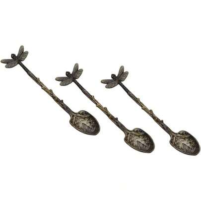 3pcs Retro Dragonfly Spoon Coffee Spoon Teaspoon Stainless Steel Tableware Creative Sugar Spoon Tea Spoon Stir Bar Spoon Stirring Spoon, Dessert Spoon, Cake Spoon