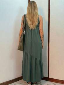 Women Long Dresses - Olive Green - View 3
