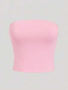 Set Of 3 Women's Cropped Tube Tops In Brown, White, And Black With A Fitted Waist. - 淺粉色 - 查看 2