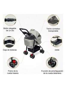 Carriola Plegable Para Perro Gato Mascotas Transportadora - Rosa Pálido - Ver 5