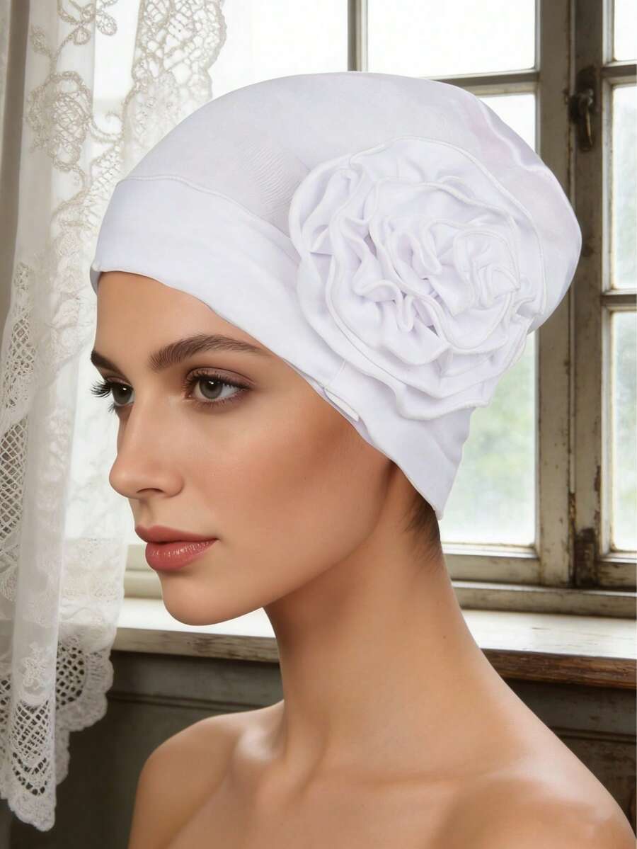1pc Women's Large Floral Elastic Headband Hat, Versatile Basic Cap, Women's Chemo Hat - Multicolor - View 1