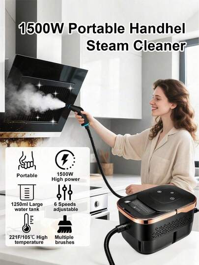 1250ml High Pressure Steam Cleaner, Suitable For Air Conditioner, Kitchen, Car, Furniture Cleaning, 6 Adjustable Levels, 15s Fast Heating, Portable Steam Cleaner For Household Cleaning Of Dirt, Grease, Tile Gaps, Floors, Cars, Comes With 10 Accessories, Multi-Functional Steam Cleaner