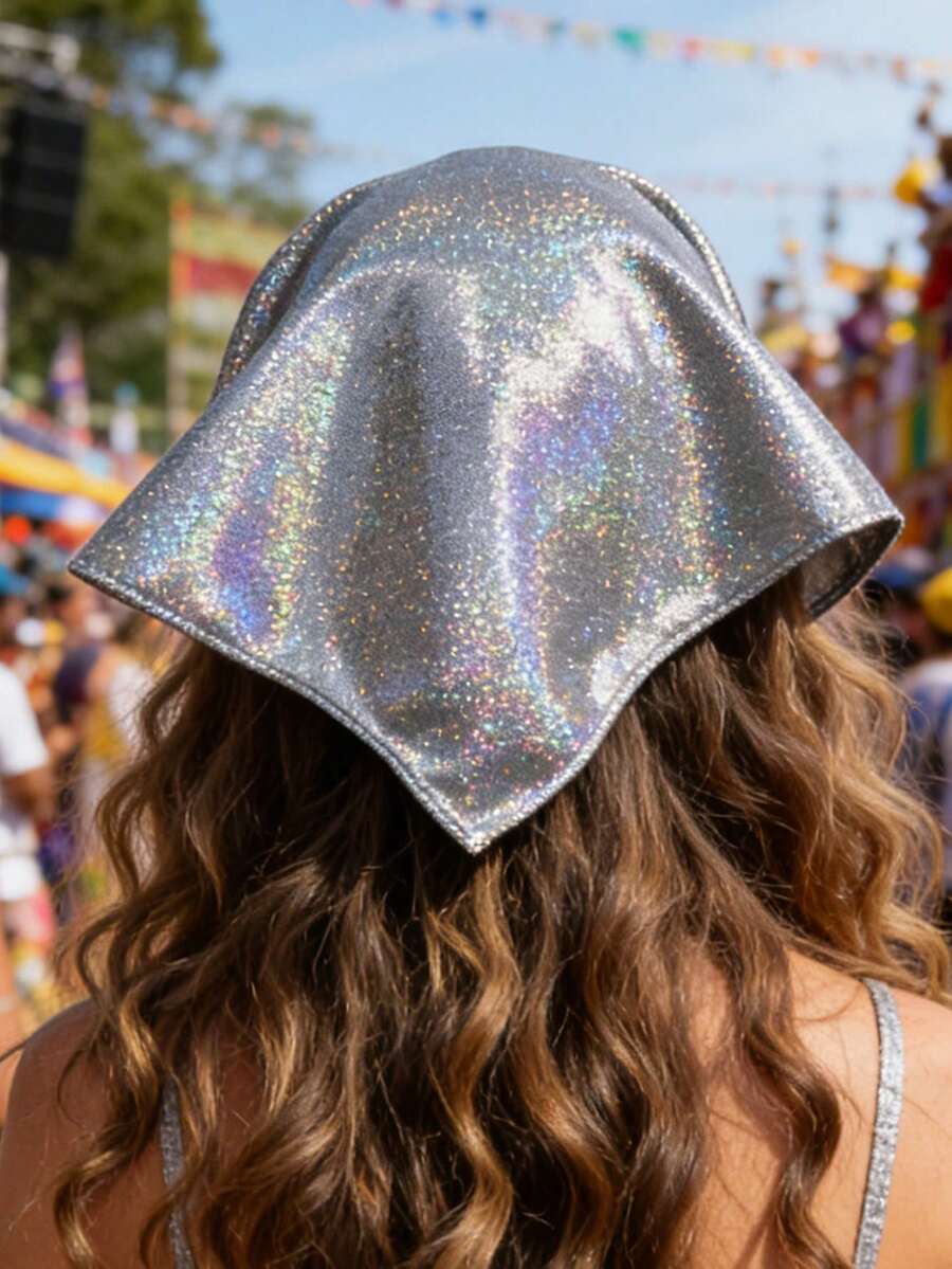 1件街头风复古优雅女士发饰闪亮三角巾夏季头带沙滩女士头巾度假发带 - 黑色 - 查看 1