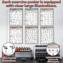 6PCS Workout Posters Home Gym Dumbbell Bodyweight Stretching Workout Exercise Chart - Cổ điển - Xem 5