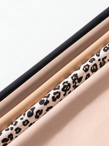 5条装女士无缝纯色及豹纹宽腰带休闲运动瑜伽内裤，弹性透气柔软三角裤 - 彩色 - 查看 5