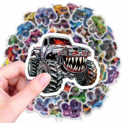 56 PCS Monster Truck Stickers, Cool Zombie Monster Truck Decals For Water Bottles, Laptops, Skateboards, Hydro Flasks, Phone Cases, Car Bumpers, Helmets, Luggage, Waterproof Vinyl Monster Truck Stickers For Teens, Adults, Monster Truck Enthusiasts, Party Favors, DIY Decorations, Gift Ideas For Fans Of Off-Road Vehicles, Aesthetic Stickers For Personalizing Daily Items, Horror-Themed Monster Truck Stickers For Customizing Gear And Accessories
