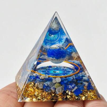 Stonehaven Pirámide de cristal de piedra lunar Orgone, Torre de energía de cristal Reiki Chakra de piedra triturada natural, pirámide de cristal para decoración del hogar Lapislázuli