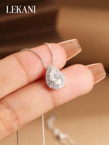 1pc S925 Pure Silver Necklace, Minimalist Teardrop Pendant Necklace, Elegant Design, Thoughtful Gift For Girlfriend Or Bestfriend, Delicate Choker Necklace For Daily Wear - one-size - View 2