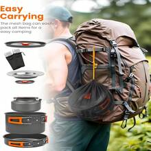 Cepasei 8/14Pcs Camping Cookware Mess Kit, Portable Non-Stick Aluminum Alloy Cookware, Kettle Pot Frying Pan Plates Forks Knives Spoons For Camping, Backpacking, Outdoor Cooking - Orange - View 10
