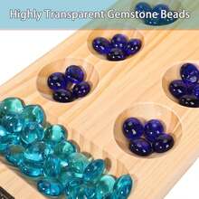 Mancala Board Game - Fun Classic Table Game With Wooden Board For Adults - 48 Glass Mancala Beads & 2 Player Games - Khaki - View 2