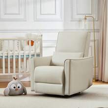 Sillón reclinable giratorio de 360°, tapizado en tela, ergonómico, de piel sintética, con mecanismo de deslizamiento manual para sala de estar, dormitorio y enfermería (beige) - Beis - Ver 2