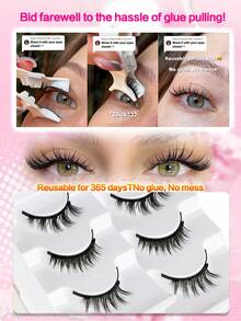 3 Cặp mi giả ngắn từ tính hỗn hợp có kẹp, nhẹ, không keo, làm từ lông chồn giả, xoăn, màu đen, giúp kéo dài mi, thích hợp cho các blogger làm đẹp, quà tặng cho phụ nữ. - màu đen - Xem 4