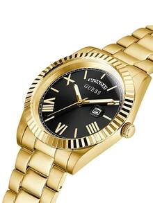 Guess Reloj de lujo para  inoxidable dorado, esfera negra con ventana de fecha, reloj de pulsera de negocios con números romanos GW0265G3 - Negro - Ver 7