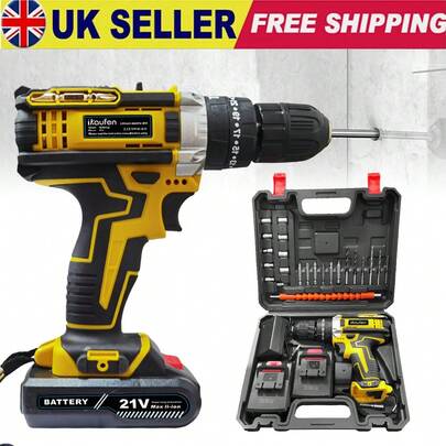 Cordless Drill Driver, 21V Electric Drill Screwdriver Kit With 25+1 Torque, 2 Speed With 2 Batteries 1.5Ah, LED Light For Home And Garden DIY Project (Yellow)