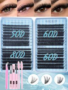 640 Clusters D Curl Individual Lash Clusters 50D60D80D, 8/10/12/14/16MM Mixed Style Lash Kit DIY At Home Grafting Lash Clusters Book, Diy Long-Lasting Eyelash Extensions, High Capacity Natural Clusters Lashes With Eyelashes Glue, Tweezer, Eyelash Brushes Kit, Easy To Use For Starter Makeup Beauty, Enlarge Eyes False Lashes Extensions Suit Suitable For Daily Outings, Travel, Photography, Gatherings, Weddings, Travel Carry And Makeup - 彩色 - 查看 10