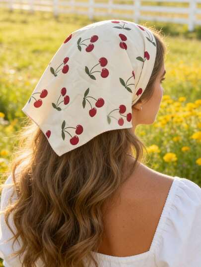 1Pc ​​Floral Bandana Headbands For Women Boho Hair Bandanas Scarf Cherry Triangle Kerchief Hair Bands Vintage Head Scarf
