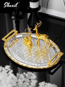 shoxil 1 pieza/3 piezas Bandeja con mango de metal premium, bandeja de almacenamiento, bandeja de servir, bandeja multiusos, diseño con patrón de árbol de coco y floral, regalo de inauguración de casa para familiares y amigos, adecuado para el té de la tarde, hotel, sala de estar, reunión en el hogar, decoración del hogar, oficina - Bandeja - Ver 5