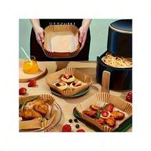 Air Fryer Oven Paper 100 Pieces, Air Fryer Baking Sheets 4.5-6L Square, Non-Grease Non-Stick Disposable Paper Liner For Air Fryer, Oven, Frying Pans, Microwave - Ginger - View 5
