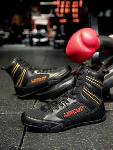 TACHUAN 1 Pair Men's High-Top Professional Boxing Shoes, Wrestling Training Boots, Muay Thai Kickboxing Shoes, Fitness Martial Arts Sneakers - Black and Yellow - View 1