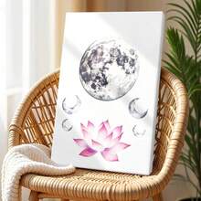 1pc Framed Wall Art, Wrapped Canvas Poster Vintage Prints, Pink, Moon, Water Drops, Water Polo, Flower, Black And White Drawing-simple, Classic, Timeless, Elegant Style, Birthday Party Decor, Decorative Wall Art for Living Room Bedroom Office, Hanging Hardware Included - Wrapped Framed Canvas, Vertical - Lienzo enmarcado - Ver 3