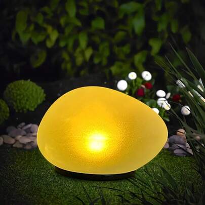 1个太阳能花园灯，户外发光鹅卵石形灯，太阳能花园灯，阳光花园灯，白光/暖光，易于安装，景观草坪灯，花园装饰灯，白色和RGB防水景观夜灯，适用于花园、草坪、庭院、车道照明