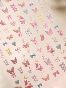 1pc French Sweet Butterfly, Star, Moon & Heart Nail Art Stickers, 5D Romantic Dreamy Nail Decor For Women & Girls, Self-Adhesive - Multicolor - View 12