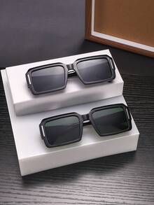 两副男士厚框方形时尚眼镜，黑色镜框，有色亚克力镜片，时尚眼镜，附赠眼镜盒 - 彩色 - 查看 2