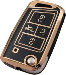 ¡RecomendadoFunda protectora para llave de coche para  VW 2023 2024 para Tiguan Golf GTI Atlas Jetta de suave TPU¡Top de Temporada - Dorado y Negro - Ver 8
