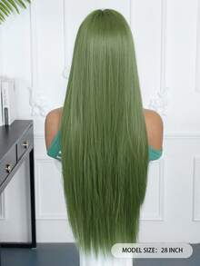 Wig Sintetis Tahan Panas Lurus Warna Hijau Alami 26 Inci Kualitas Bintang 5, Desain Belahan Tengah, Kepadatan Tinggi, Cocok untuk Pemakaian Sehari-hari, Pesta, Pernikahan, dan Festival Musik, untuk Wanita - Hijau - View 7