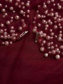 1 Pair Burgundy Sheer Pearl Shawl, Fashionable Wedding Dress Shoulder Cover, Arm Slimming - Multicolor - View 9