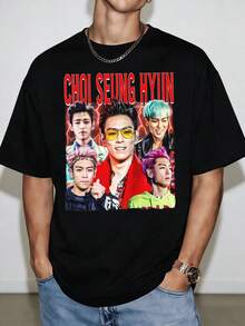 Camiseta de Algodón Oversize de Choi Seung Hyun (T.O.P) BIGBANG, Camiseta Gráfica de la Leyenda del K-POP - Negro - Ver 6