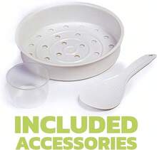 M4Y Rice And Vegetable Steamer Set With 160ml Measuring Cup And Spatula, White Plastic Kitchen Steaming Tray With Drainage Holes - White - View 1