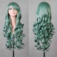 High-Quality Women's Cosplay Wig (80 Cm, 32 Inches), Long, Voluminous, Spirally Curled, Heat-Resistant, Fashionable And Glamorous. Includes Wig Cap And Comb. - Green - View 3