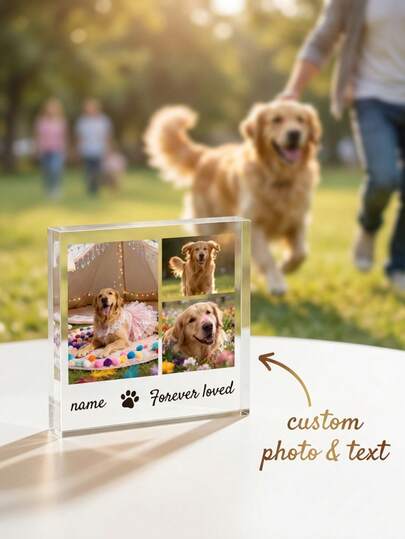 1 pieza Placa conmemorativa personalizada para mascotas con forma de corazón de acrílico, se puede personalizar con foto y texto, regalo de duelo, recuerdo conmemorativo "Amado por siempre" para perro/gato, adecuado para decoración del hogar, exhibición en estantería, recuerdo del propietario de la mascota