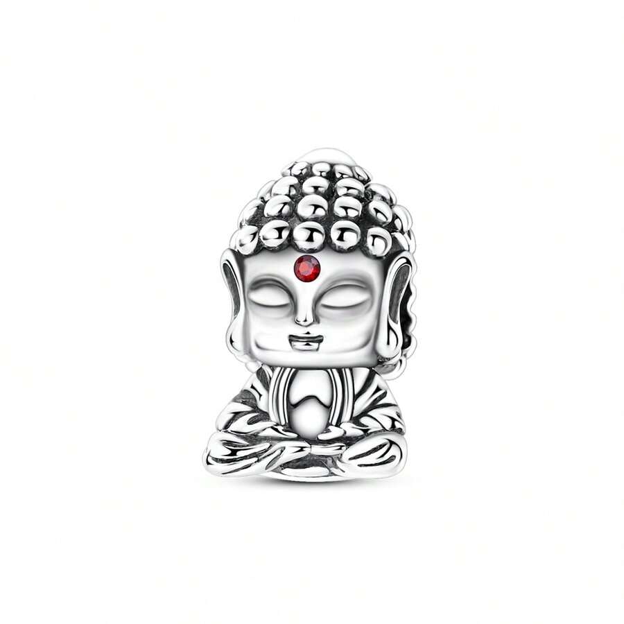 1 Pc Sliver Plated Creative Vintage Buddha Design Charm Fit Bracelet For Diy Jewelry Making, Ideal Choice For Women Jewelry Gift - Silver - View 1