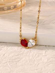4 Estilos Colar Gargantilha Pingente Coração Zircônia Gota d'Água em Aço Inoxidável Colorido, Banhado a Ouro 18K Anti-Desbotamento, Joia de Casamento Noivado Acessório de Feriado, Presente do Dia das Mães/Melhor Amiga - Multicolorido - Visão 8