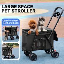 1 PC Foldable All-Terrain Pet Stroller With 4 Wheels & Mesh Windows, Supports Up To 44lbs For Small Medium - Black - View 5
