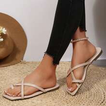 Square Toe Flat Shoes For Women Summer Sandals Slides Casual Outdoor Beach Fashionable Slippers Flip Flops - Apricot - View 6