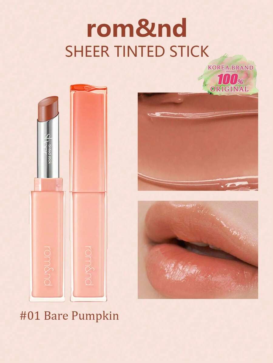 Rom&nd Romand 透明润色唇膏 #01 裸南瓜色，滋润保湿，自然色泽，持久显色，高饱和度，柔滑质地，不晕染，不粘腻，滋养双唇，色彩鲜艳，韩式彩妆，2克/0.07盎司