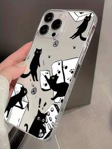 可爱调皮黑猫透明防摔镜头保护TPU手机壳，兼容苹果15 Pro Max - 無色 - 查看 4