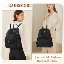 NEWHEY Fashion Small Backpack Anti-Theft Leather Backpack Unisex For Men And Women 13.3-Inch Laptop Backpack Waterproof Casual Travel Convertible Shoulder Bag Black/Brown - Multicolor - View 5