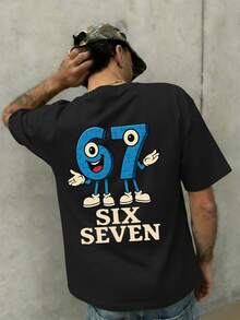 FRACTYR 男士夏季时尚简约街头风英文标语及表情包元素印花圆领短袖T恤 | 基础款街头休闲T恤，男友/老公礼物 - 黑色 - 查看 2