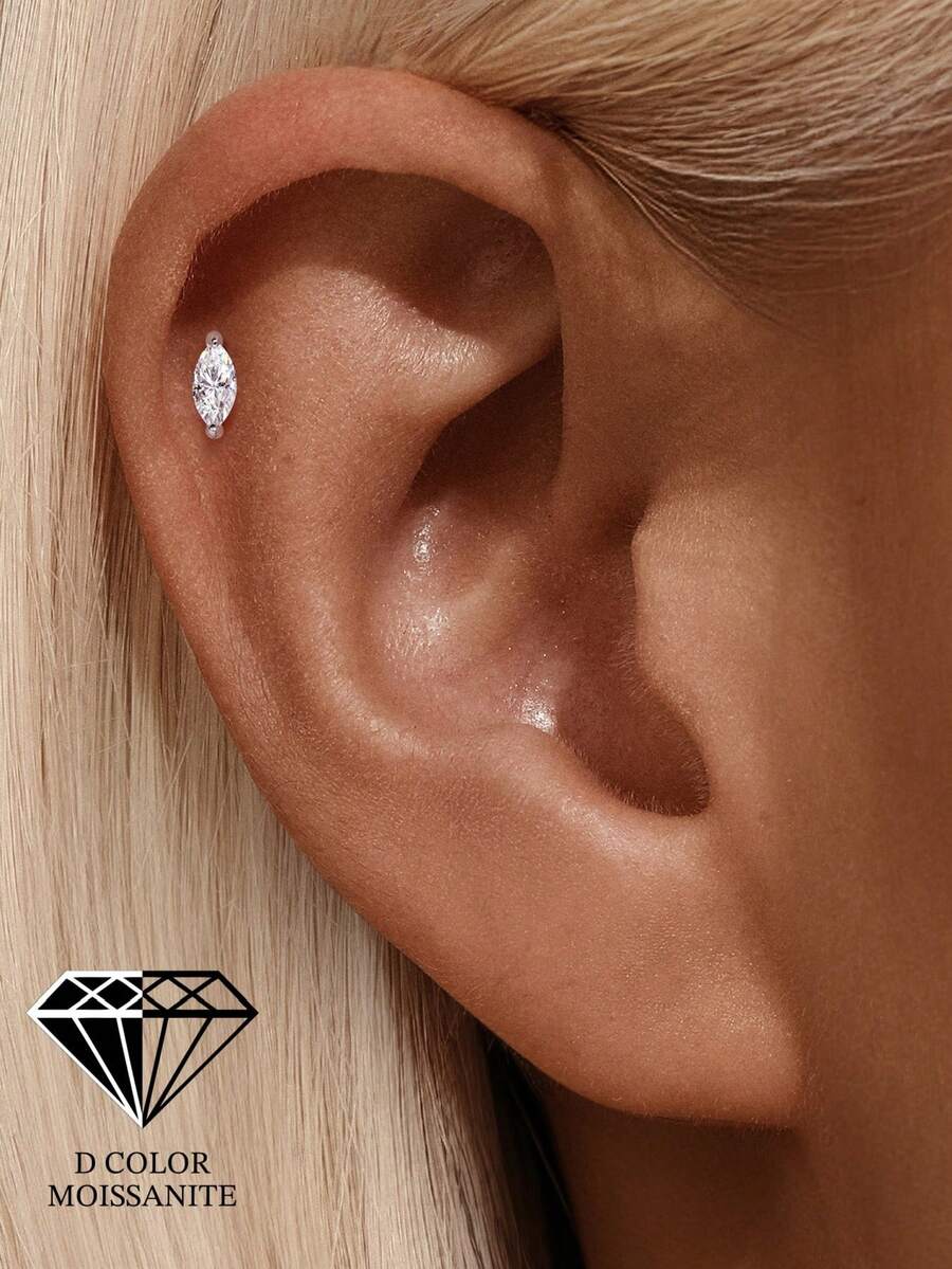 1枚3/4/5毫米925纯银莫桑石耳钉，女士18毫米镀白金迷你耳骨耳廓耳环，低过敏性，情人节生日珠宝礼物 - 菱形-銀色 - 查看 1