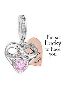 1 pieza Colgante conmemorativo en forma de corazón con incrustaciones de circonita y nombre de familia, de plata de ley 925, minimalista, regalo de cumpleaños unisex - Plateado - Ver 5