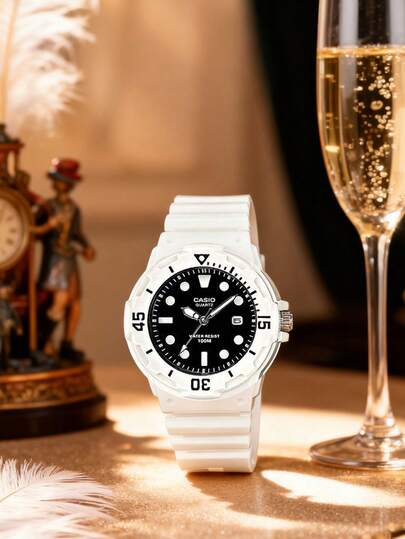 Casio Women's Classic White Sport Watch, Black Dial With Date Window, Resin Strap, Diving Style LRW-200H-1E