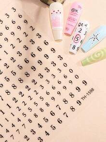 4张金色银色箔纸美甲贴纸，0-9数字图案，简约风格美甲，非常适合女性在家DIY美甲。 - 彩色 - 查看 3